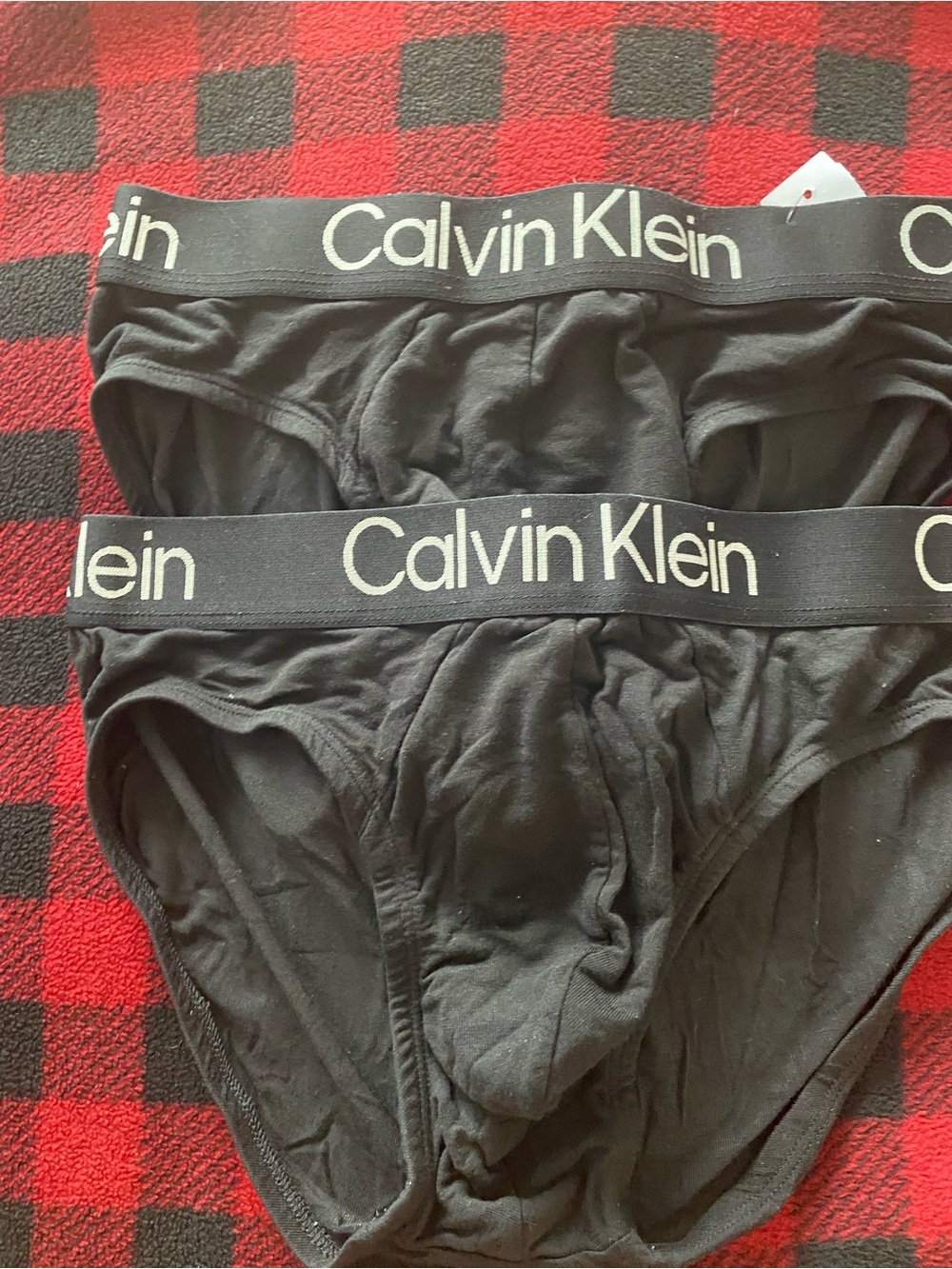 Calvin Klein Black Briefs with White Logo Waistband (Pair). Size S